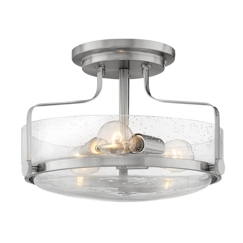 Transitional Harper 3-Light Brushed Nickel Semi-Flush Mount with Clear Seedy Glass