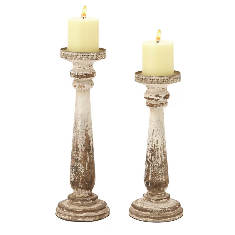 Winter Elegance Wood Candle Lantern Set, Rustic Brown, 17"