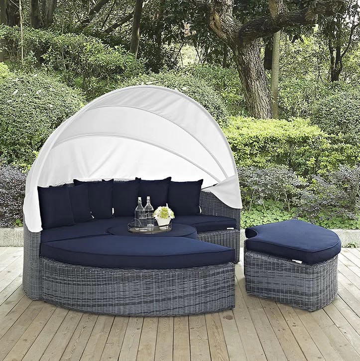Luxurious Navy Sunbrella Canopy Outdoor Daybed with UV Protection