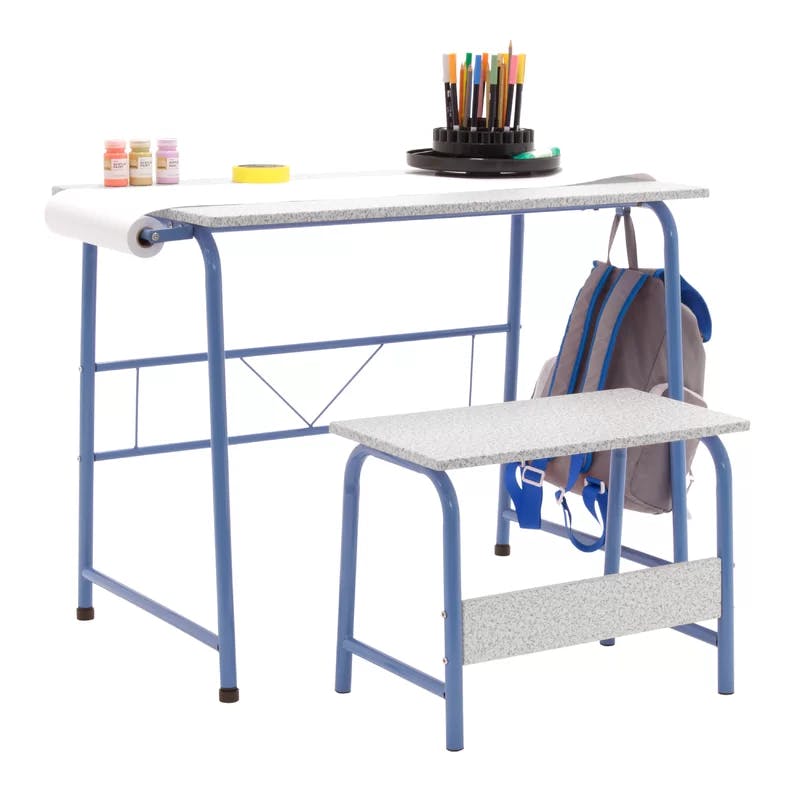 Splatter Blue and Gray Art and Craft Table Set with Bench and Paper Roll