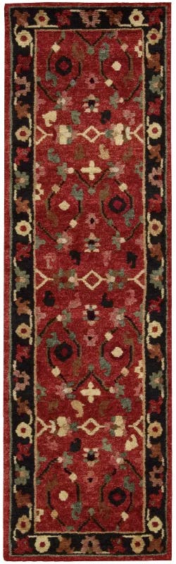 Hand-Knotted Tribal Essence Wool Runner Rug in Rust