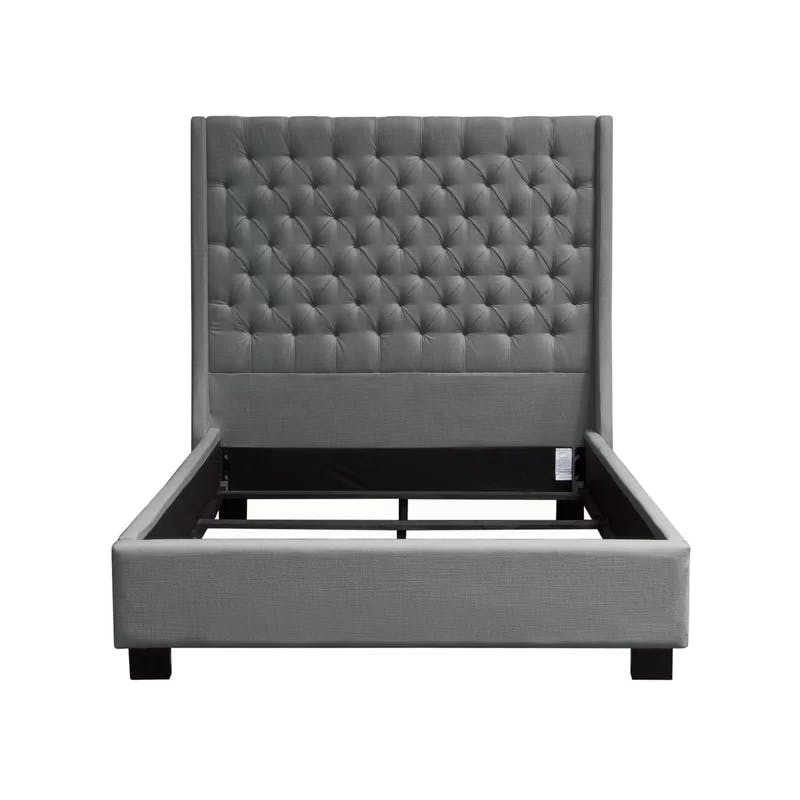 Park Avenue King Tufted Wingback Bed in Grey Linen