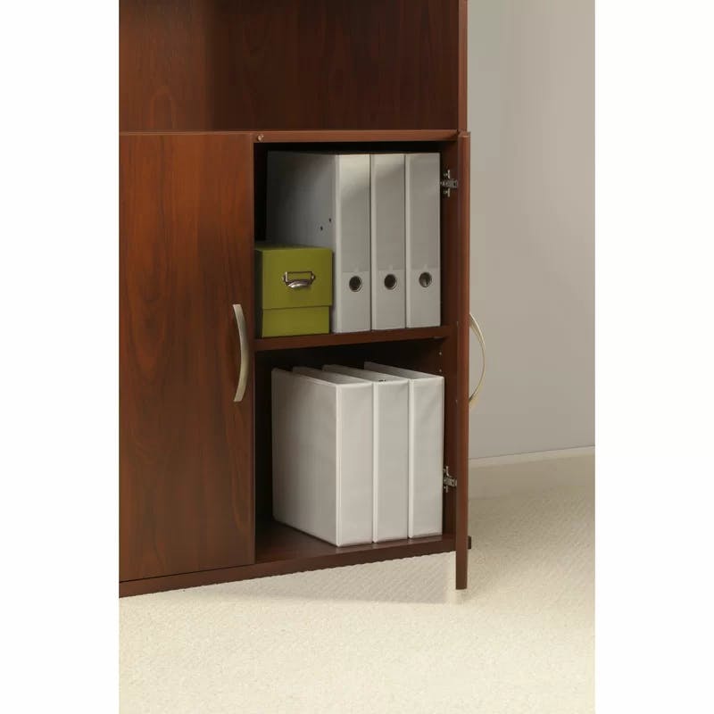 Hansen Cherry Wood 5-Shelf Bookcase with Adjustable Shelves and Doors