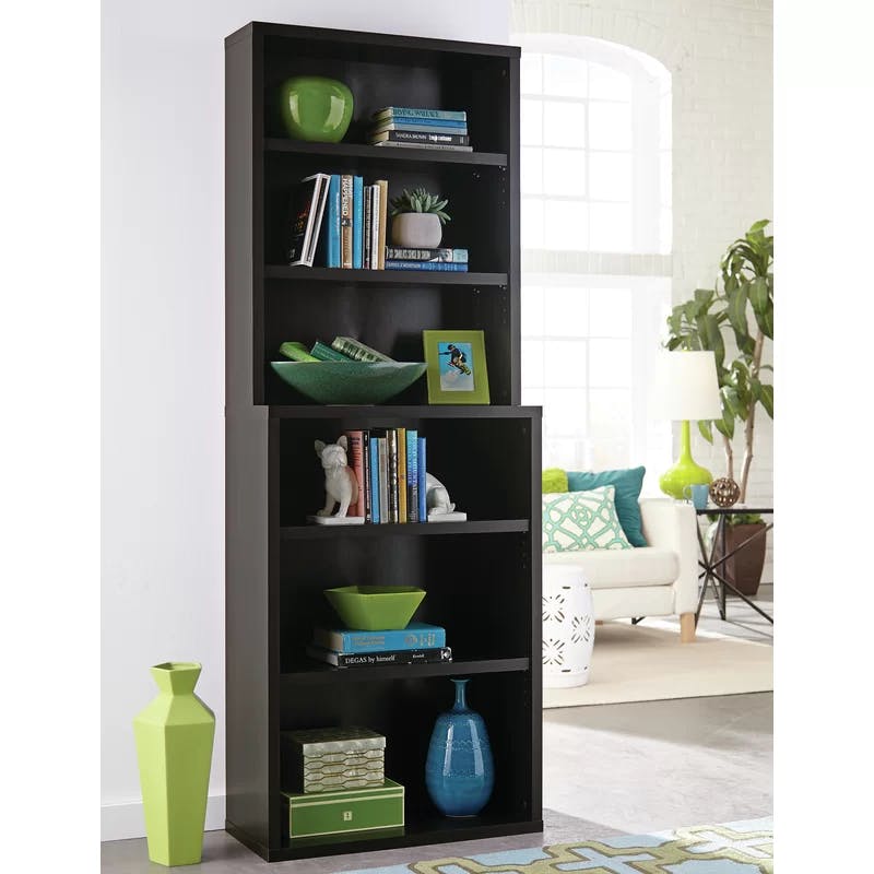Adjustable Black Walnut Hutch-Style Bookcase with 6 Cubes