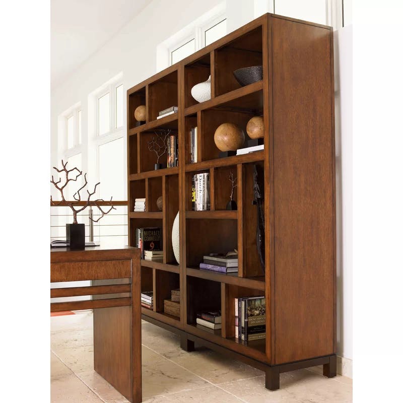 Transitional Sundrenched Sienna Wood Etagere with Open Back Design