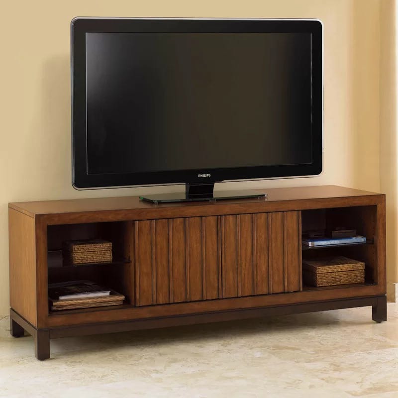 Transitional Sienna Bali Brown Media Console with Cabinet