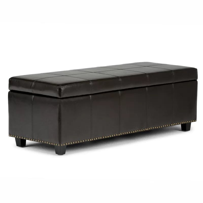 Kingsley Coffee Brown Faux Leather Large Storage Ottoman with Tray