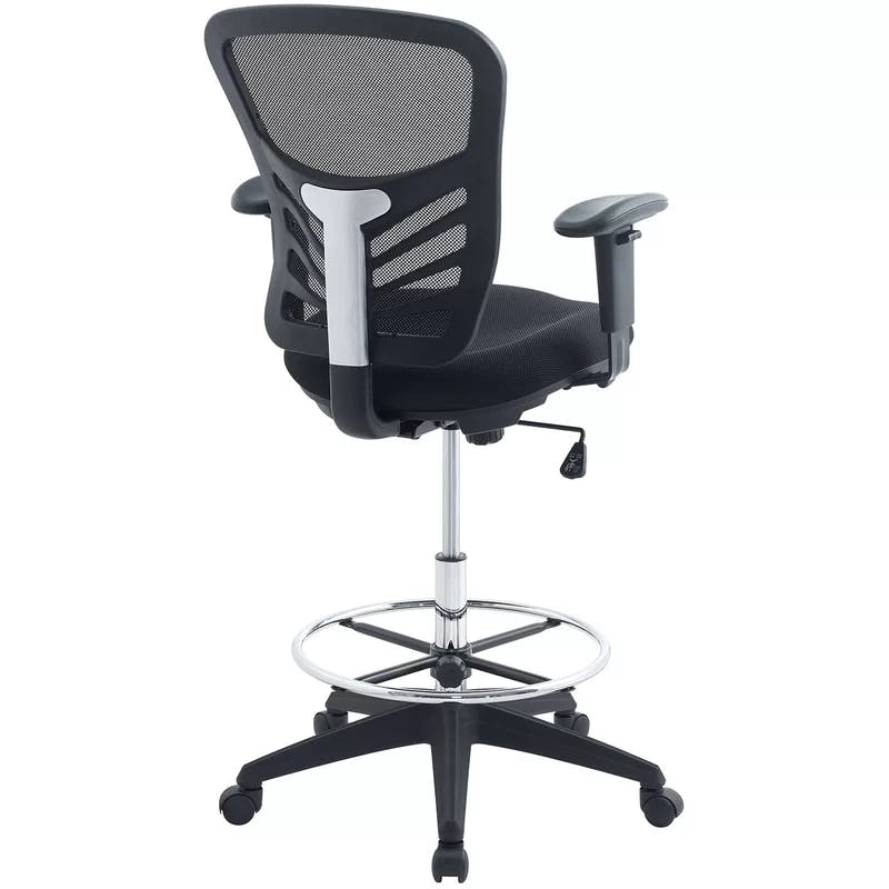 ErgoFlex Black Mesh Drafting Chair with Adjustable Arms & Chrome Footring