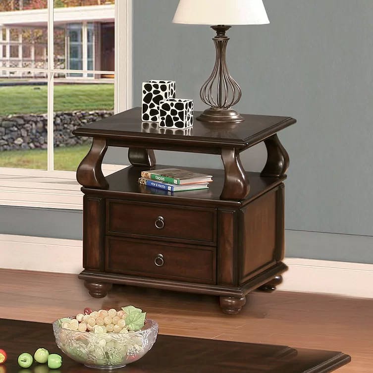 Amado Walnut Solid Wood Square End Table with Storage
