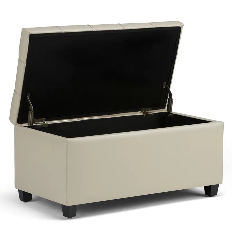 Satin Cream Tufted Footstool Bench Ottoman with Storage