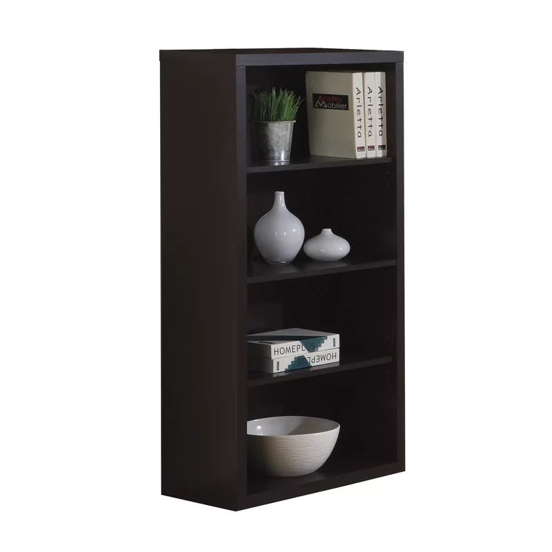 Transitional Cappuccino Wood 48" Adjustable Shelf Bookcase