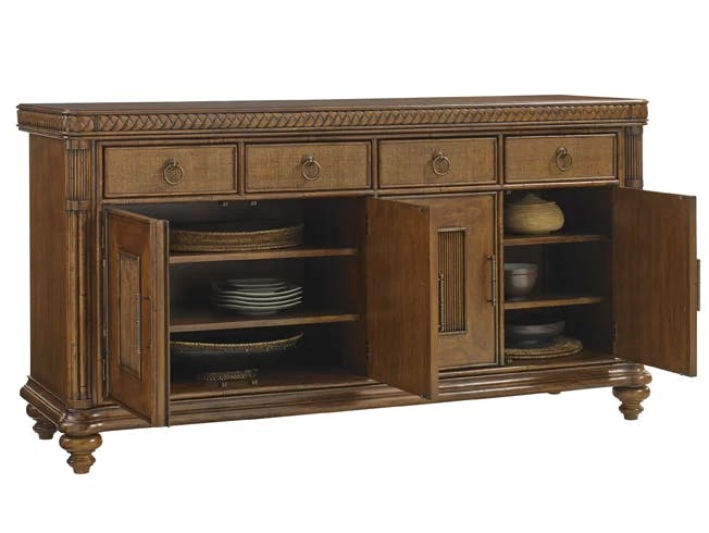 Bali Hai 72'' Brown Rattan and Bamboo Buffet with Leather Accents
