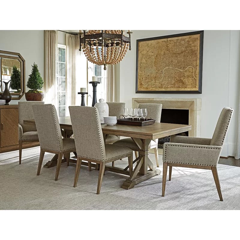 Hatteras Gray Linen Upholstered Parsons Side Chair with Rattan Accents