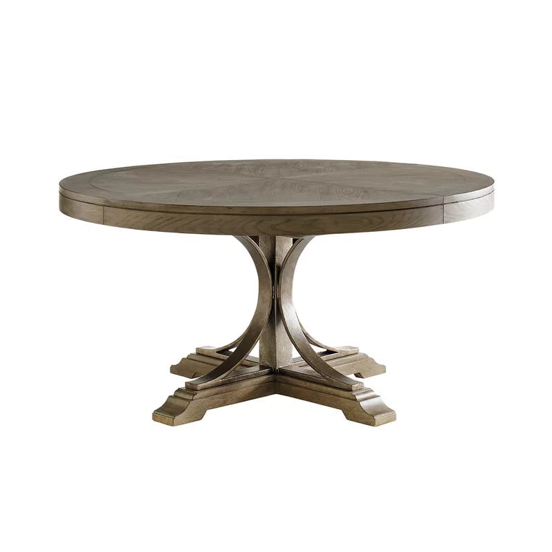 Transitional Gray Elm 58" Round Extendable Dining Table for 6