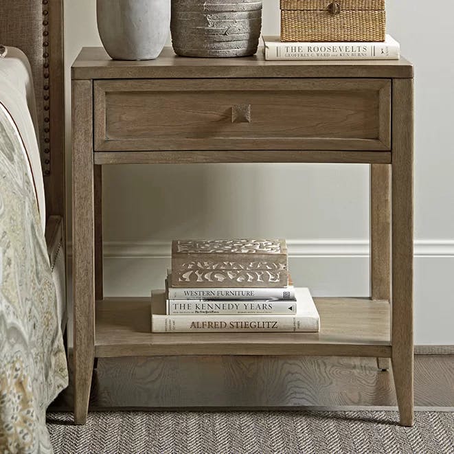 Transitional Gray-Brown Concave Front 1-Drawer Nightstand