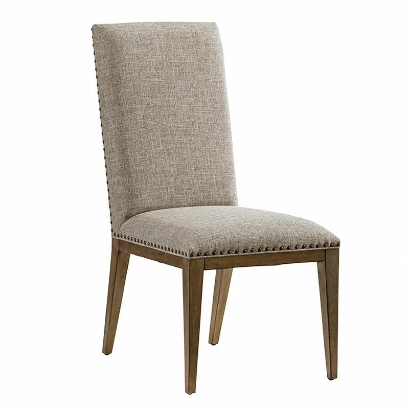 Hatteras Gray Linen Upholstered Parsons Side Chair with Rattan Accents