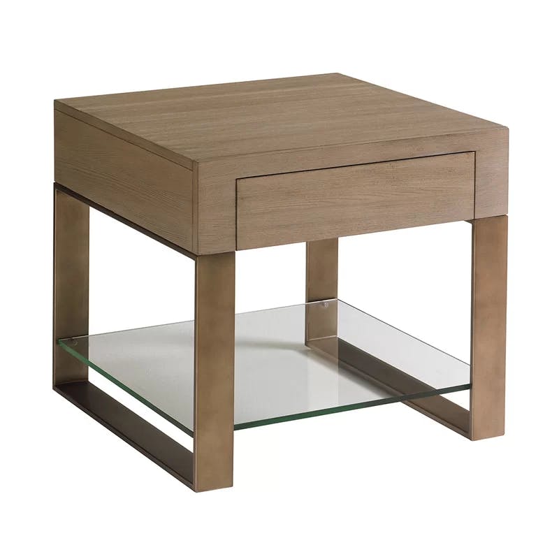 Casual Contemporary Taupe-Gray Square End Table with Storage