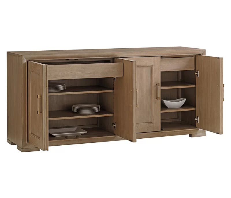 Transitional Beige 74'' Wide Buffet with Adjustable Shelves and Felt-Lined Drawer