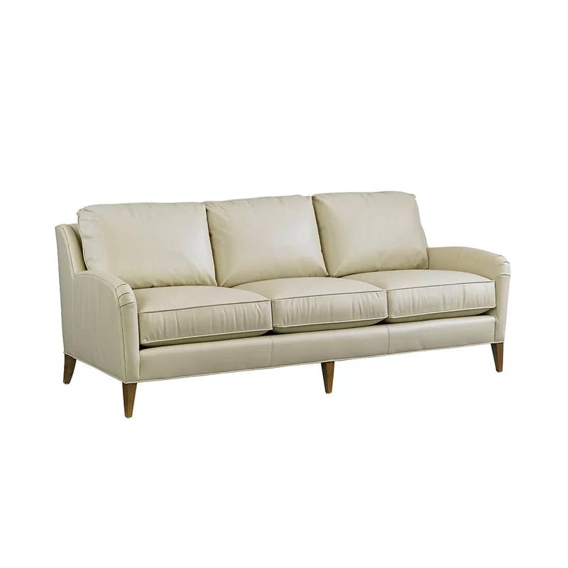 Cream Full Grain Leather Sofa with Down Fill Cushions
