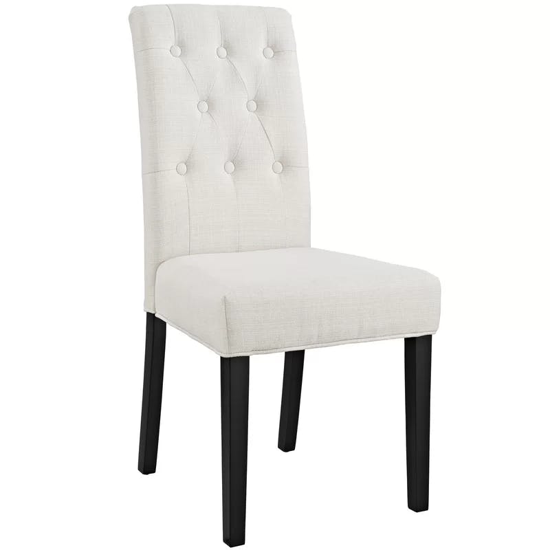 Elegant Beige Tufted Parsons Dining Side Chair with Dark Wood Legs