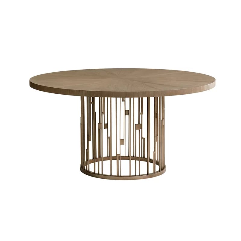 Contemporary 60" Beige & Silver Round Wood & Glass Dining Table