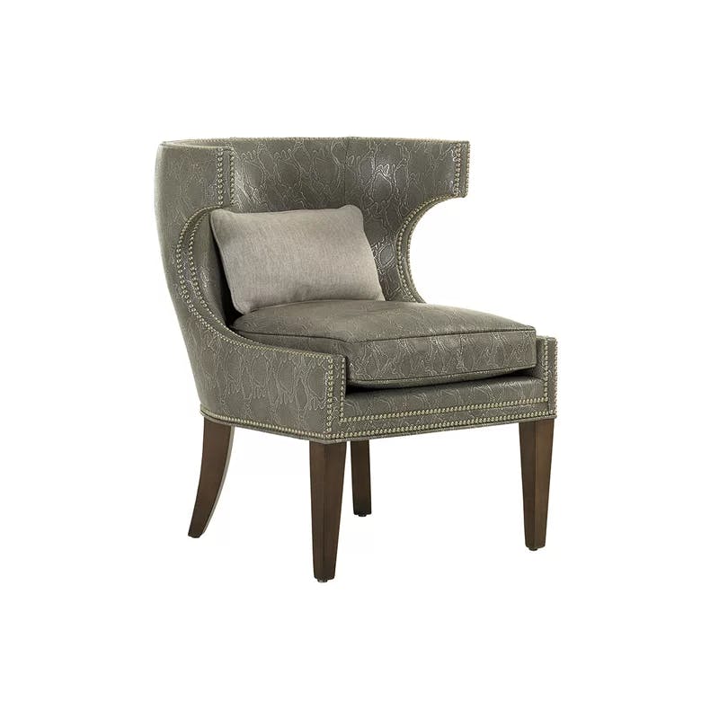 Greta Gray Leather Armchair with Walnut Veneer Accents