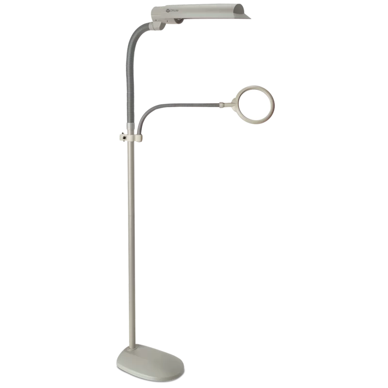Adjustable Arc Silver Floor Lamp with 3X Magnifier and Flexible Neck