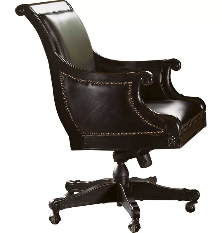 Kingstown Traditional Swivel Task Chair in Leather and Wood