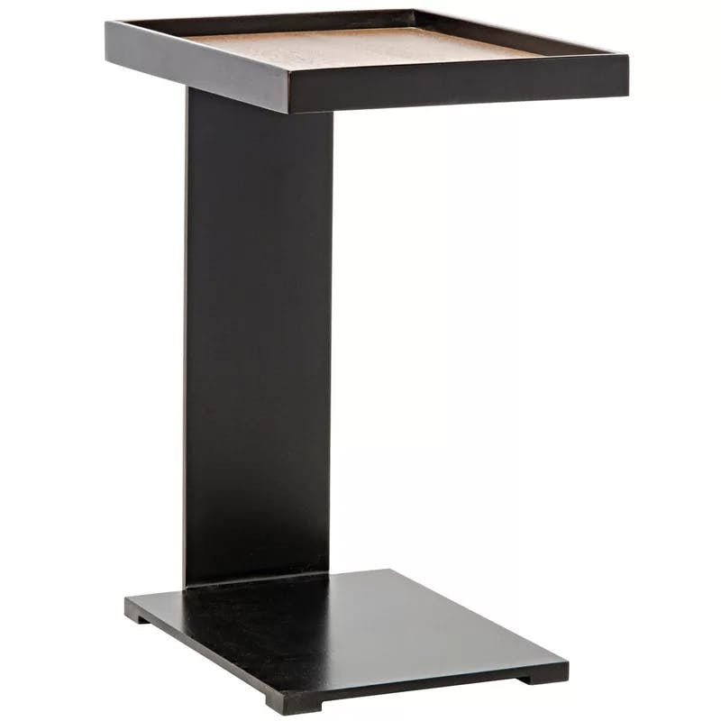 Noir Ledge 18" Wood and Metal Tray Side Table