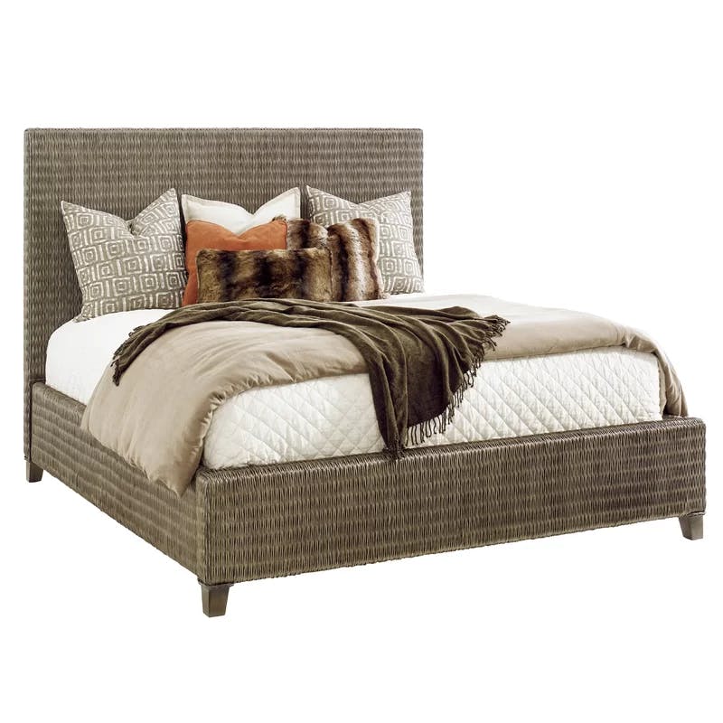 Transitional Driftwood Isle Woven Queen Bed in Smoke Gray
