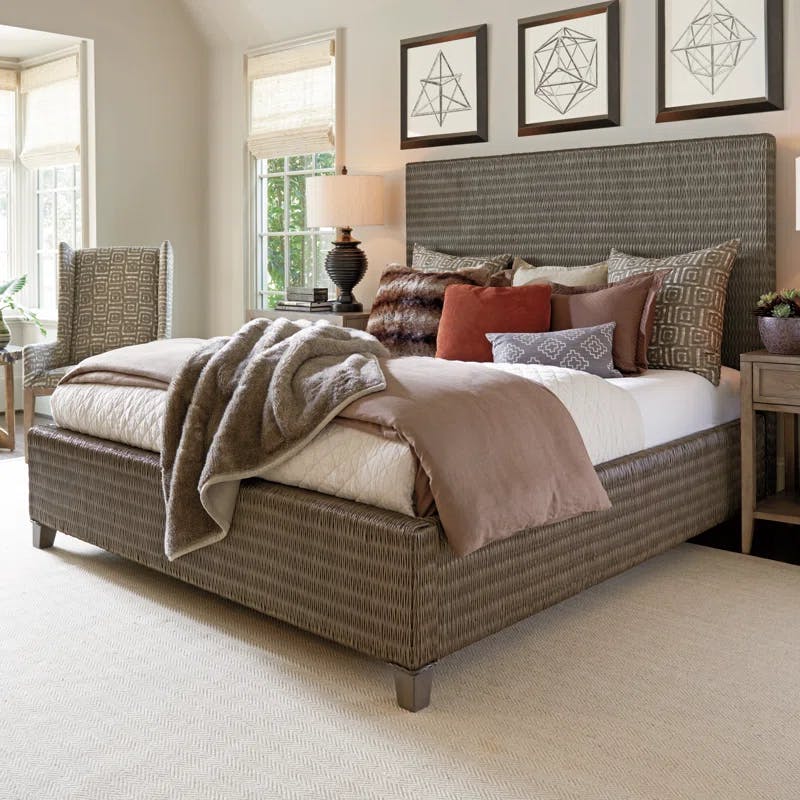 Transitional Driftwood Isle Woven Queen Bed in Smoke Gray