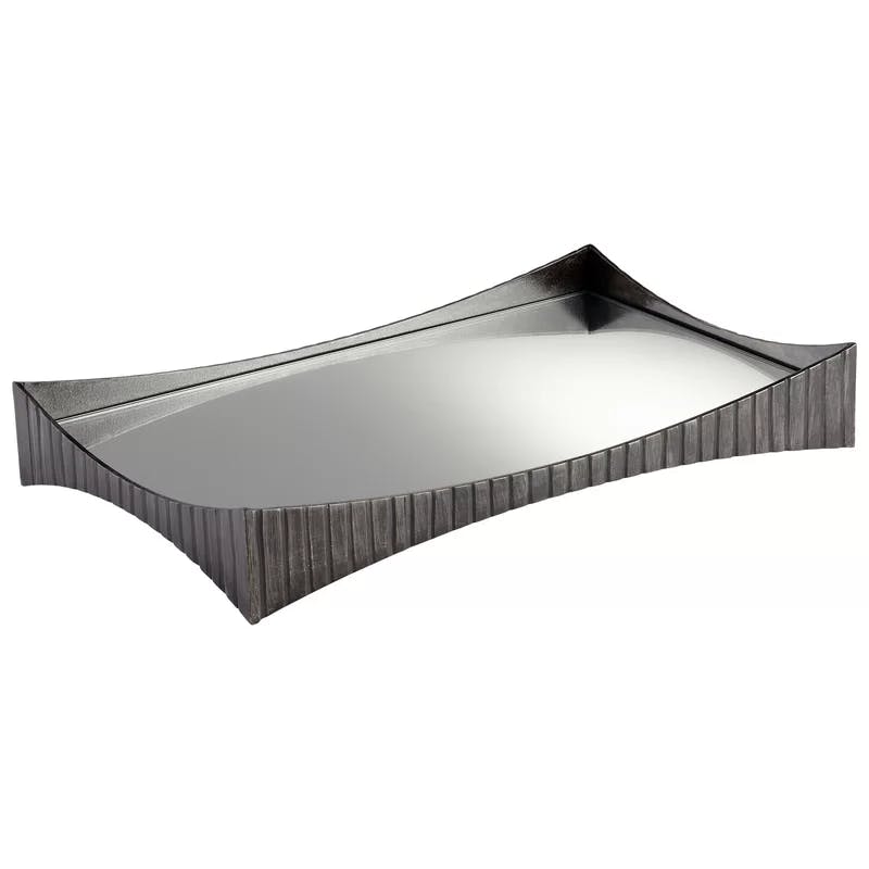 Contemporary Gray Iron Decorative Tray with Mirrored Glass