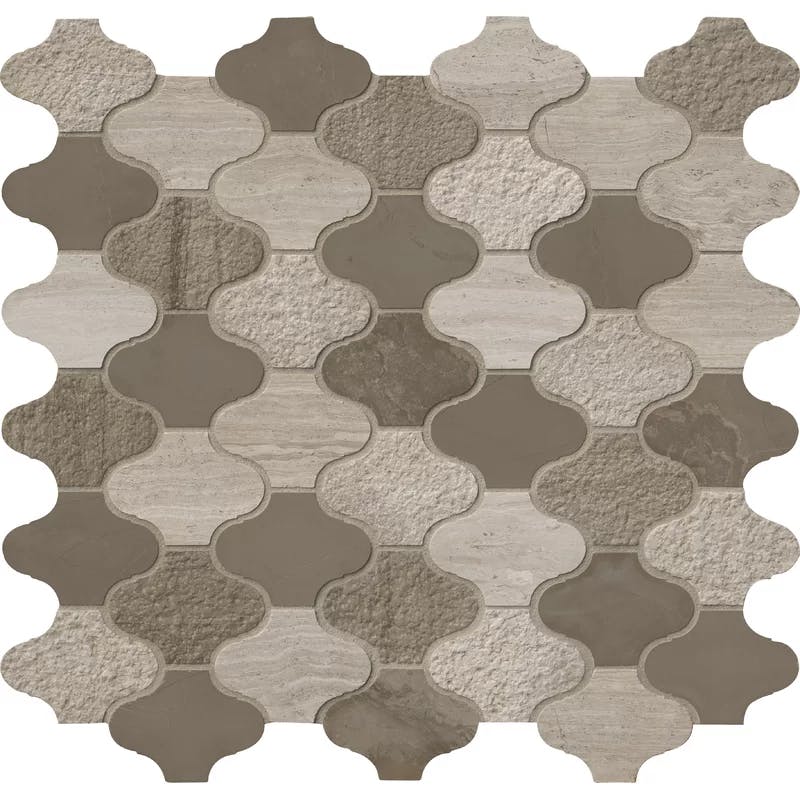 Arctic Storm Arabesque 12'' Marble Mosaic Tile in Warm Taupe and Gray