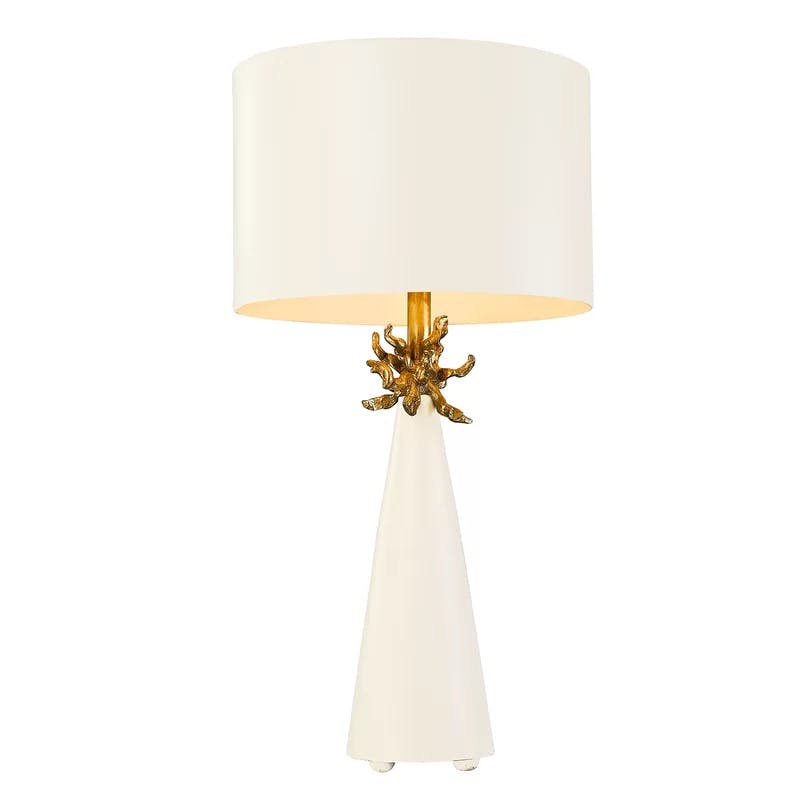Neo French White and Gold Leaf Cylinder Table Lamp