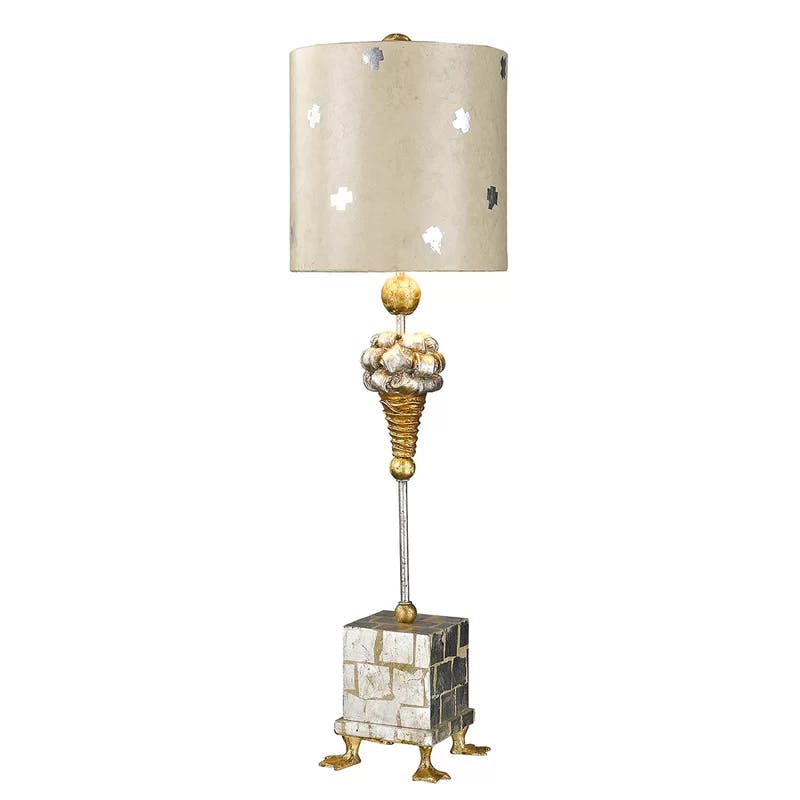 Pompadour Gold and Silver Leaf Table Lamp with Cream Parchment Shade