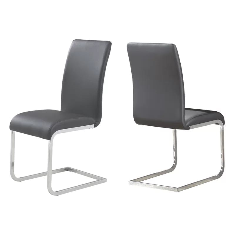 Chrome-Finished Metal Side Chair with Gray Faux Leather Upholstery