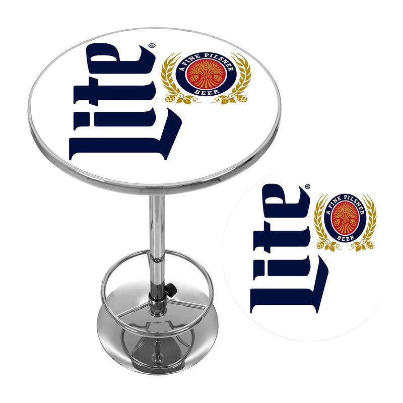 Retro Round Wood & Chrome Bar Height Pub Table with Acrylic Top