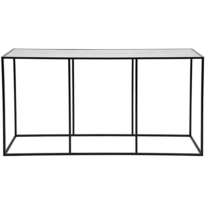 Convention 60'' Industrial Mirrored Console Table with Antique Glass