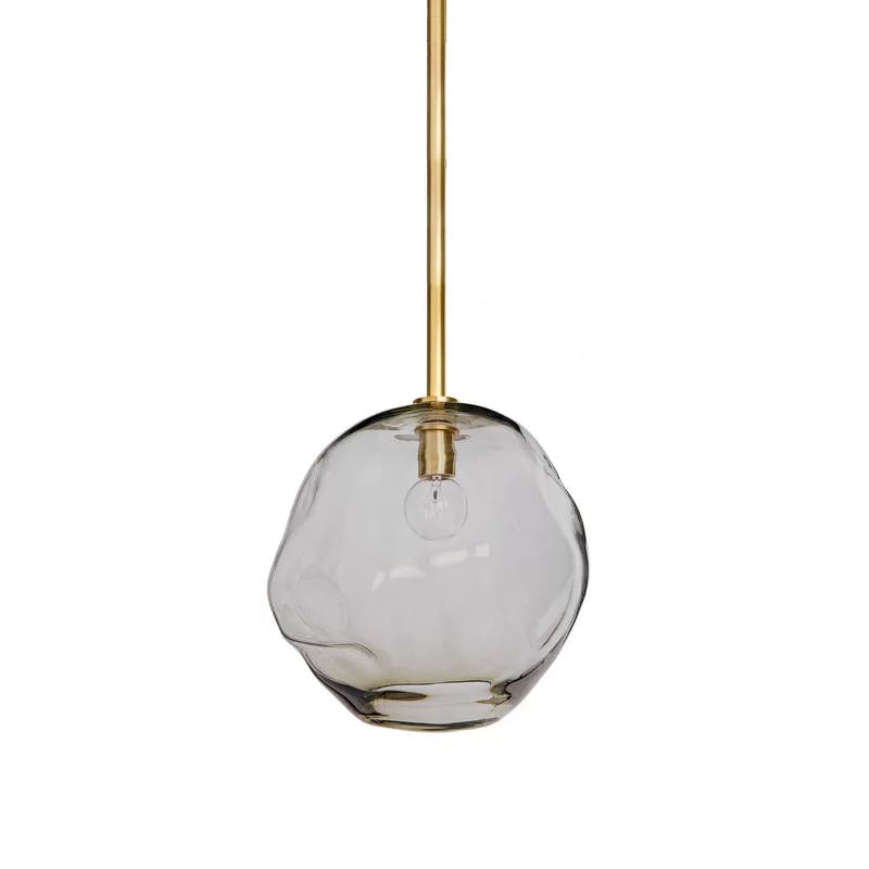 Sculptural Molten Glass & Brass Globe Pendant Light