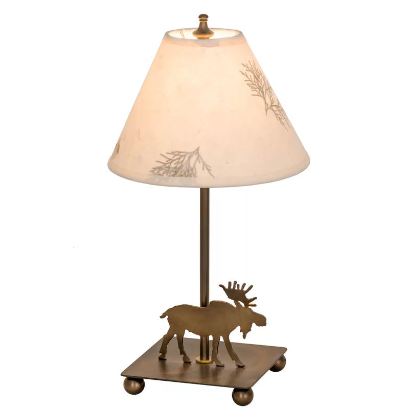 Antique Copper Moose Accent Lamp with Stained Glass Shade