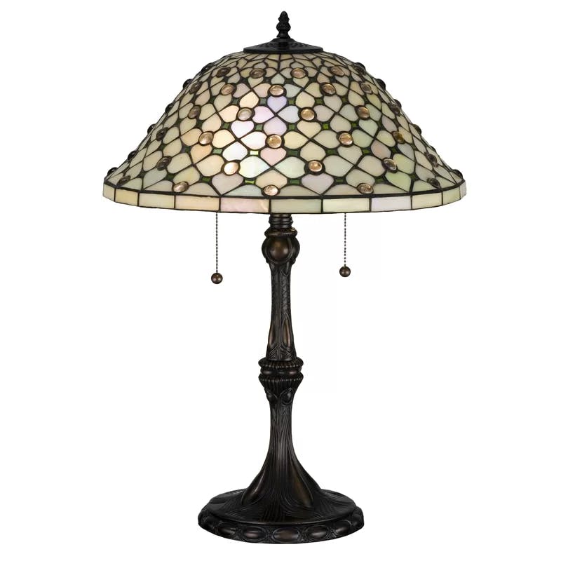 Elegant Victorian 25" Stained Glass Table Lamp with Mahogany Bronze Base