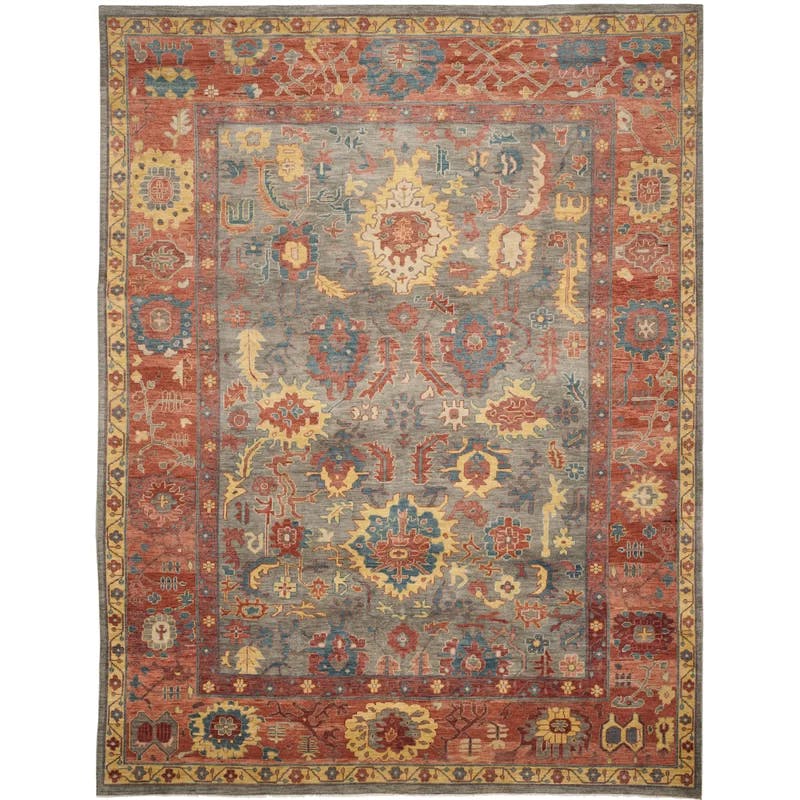 Sultanabad Inspired Hand-Knotted Gray Wool 10' x 14' Area Rug