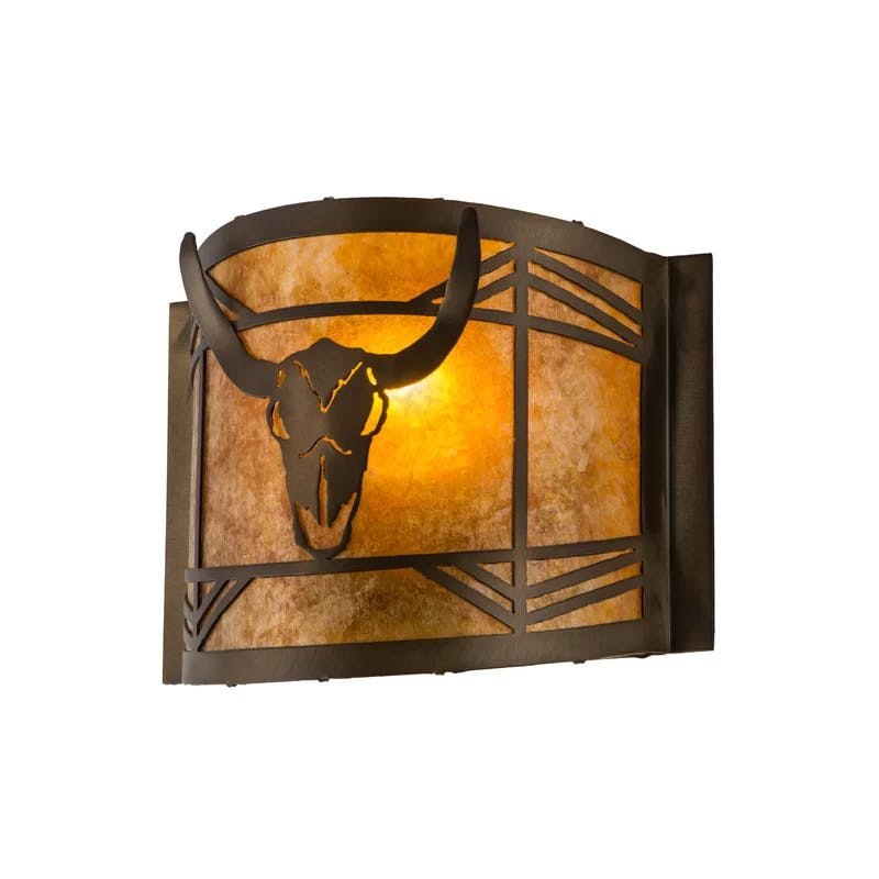 Longhorn Steer Skull Amber Mica 9.5" Copper Wall Sconce