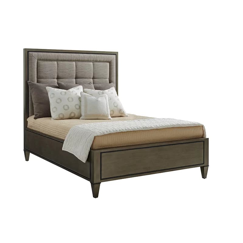 Transitional Gray-Brown Queen Upholstered Bed with Tufted Headboard