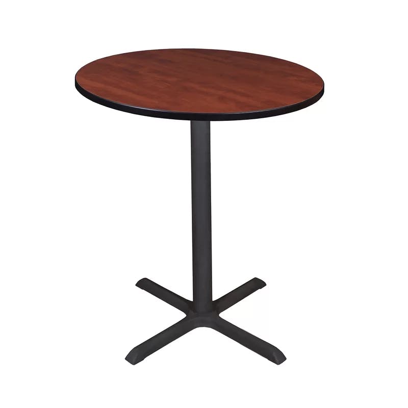 Cherry Wood Round Bar-Height Café Table with X-Base
