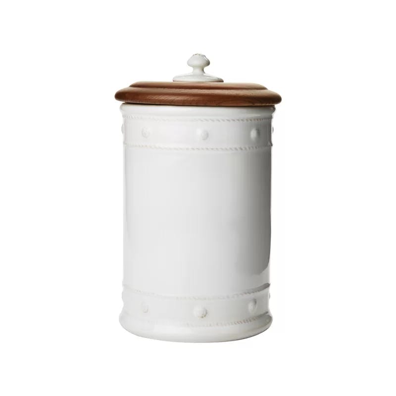 Whitewash Ceramic Canister with Ash Wood Lid and Berry Weave