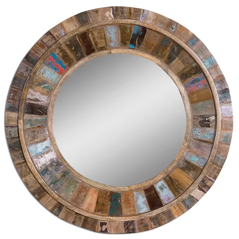 Jeremiah Eclectic 32" Round Reclaimed Wood Mirror
