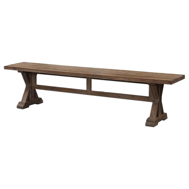 Stratford Salvaged Wood Trestle Dining Bench - Sun Faded Brown