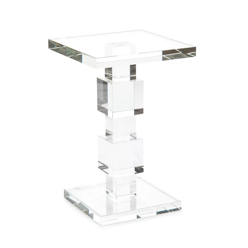 Elegant Square Crystal Glass Pedestal End Table