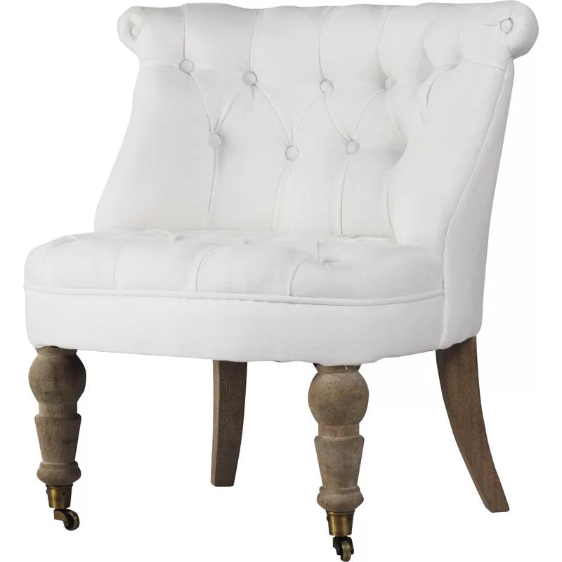 Amelie White Linen Upholstered Slipper Chair on Limed Grey Oak